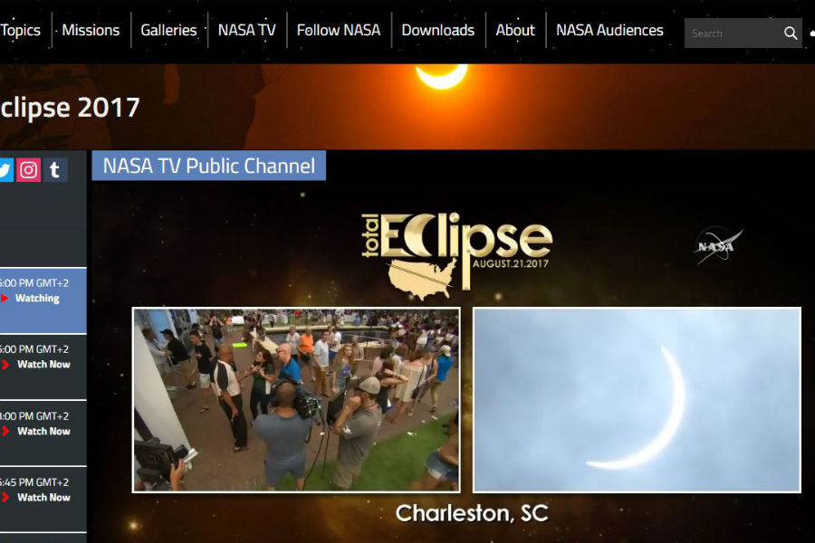 NASA запустило на своём сайте онлайн-трансляцию солнечного затмения в США