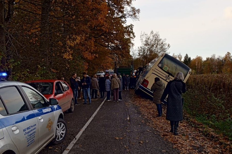 В Калининградской области съехал в кювет туристический автобус (фото)