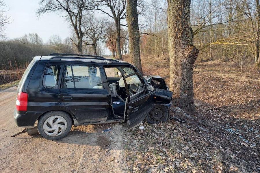 Под Нестеровом «Мазда» врезалась в дерево, пострадал пассажир (фото)