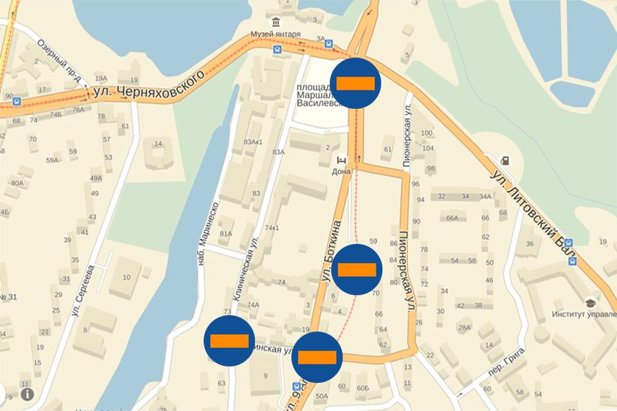 В субботу в Калининграде меняется движение в районе площади Василевского (схема)