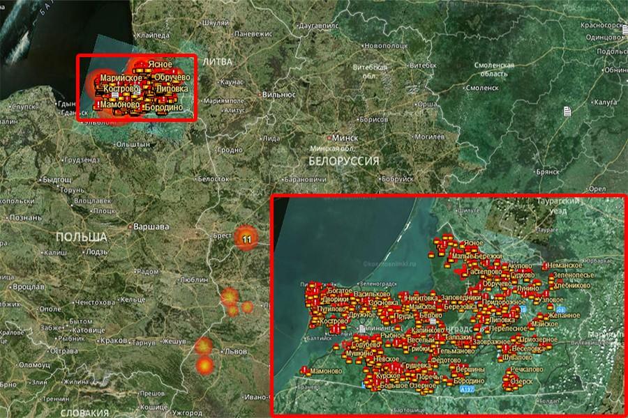 Калининградская область охвачена огнем от палов травы (снимки из космоса)