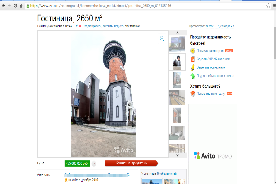 На «Авито» выставили на продажу гостиничный комплекс с музеем «Мурариум» в Зеленоградске