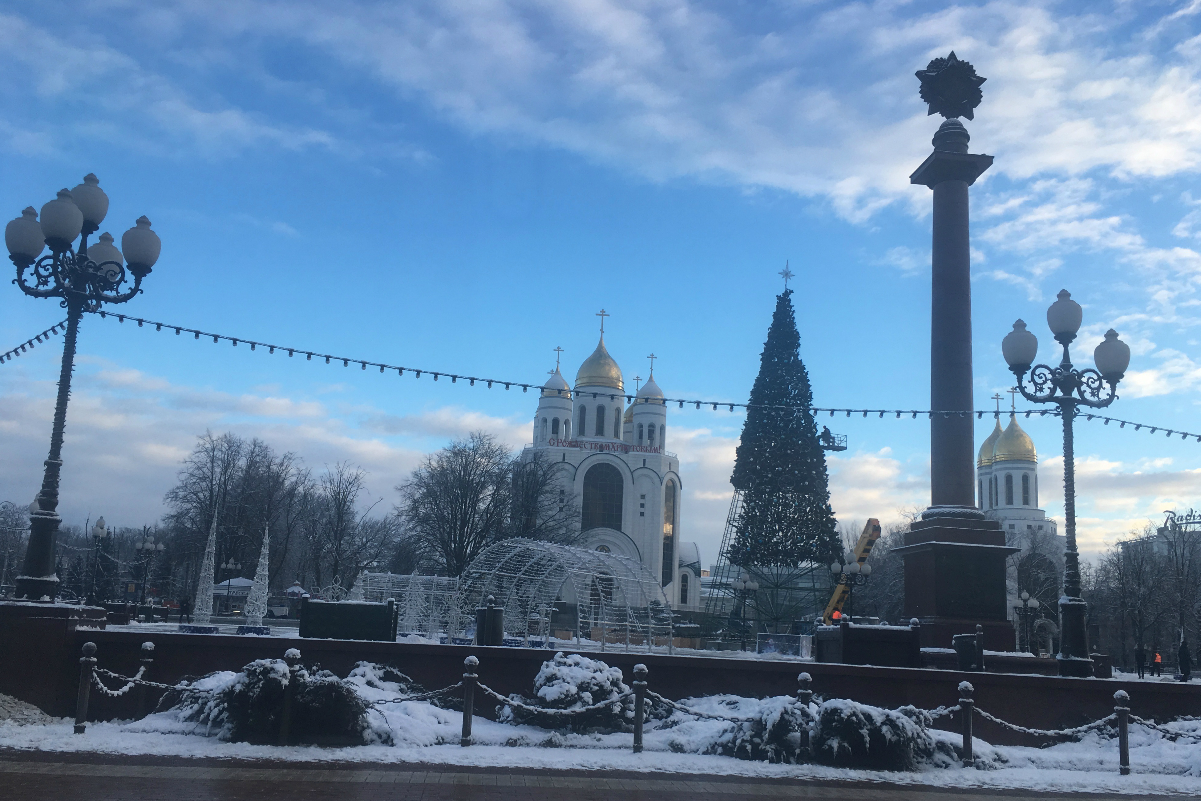 В Калининграде начали разбирать новогоднюю ель на площади Победы
