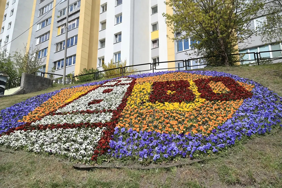 К юбилею области в Калининграде оформляют тематические цветники (фото)